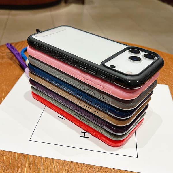 iPhone 17 Air Skal - solid färg med transparent kant och handledsrem Rosa