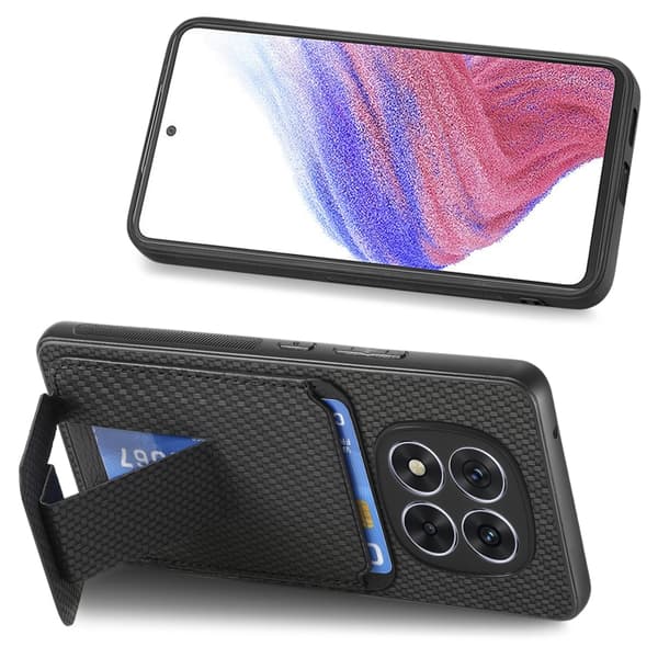 Redmi Note 14 5G - Kolfiber Kortfodral med Fällbart Ställ Svart