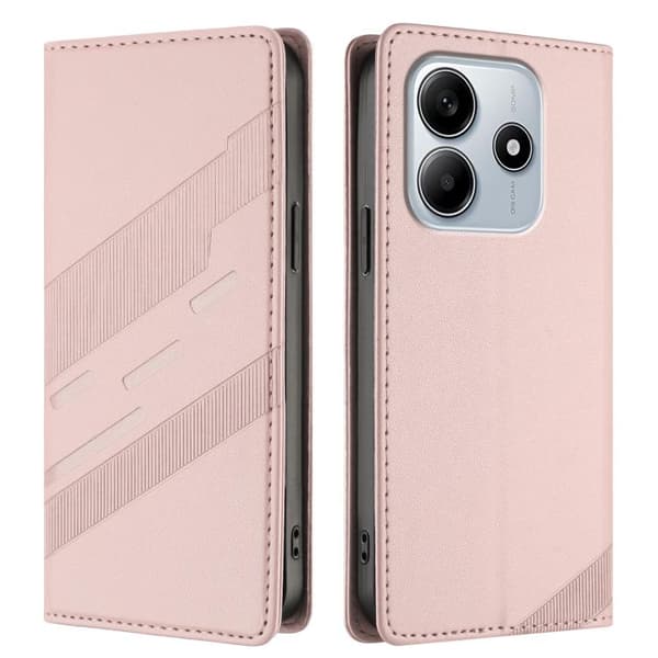 Redmi Note 14 4G - Multifunktionell Plånboksfodral i Retro Läder,, Embossed Design Rosa