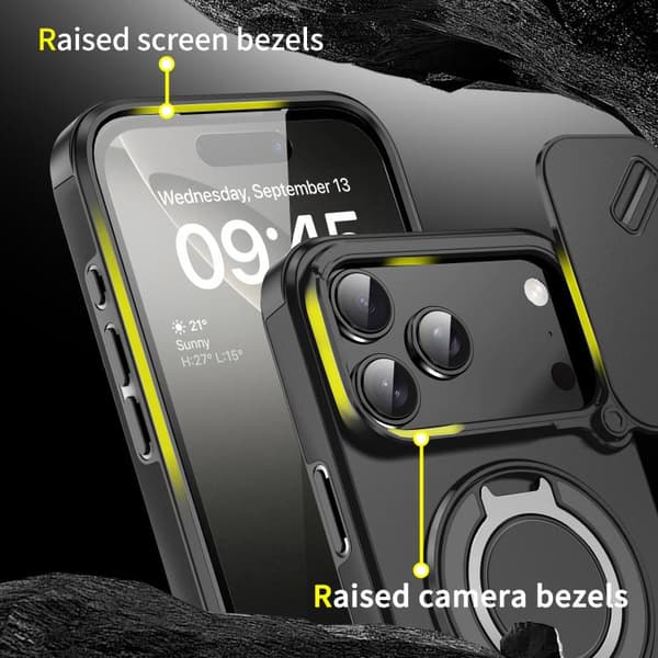 iPhone 18 Pro Max / iPhone 17 Pro Max Skal med Sliding Camshield Ringhållare Svart