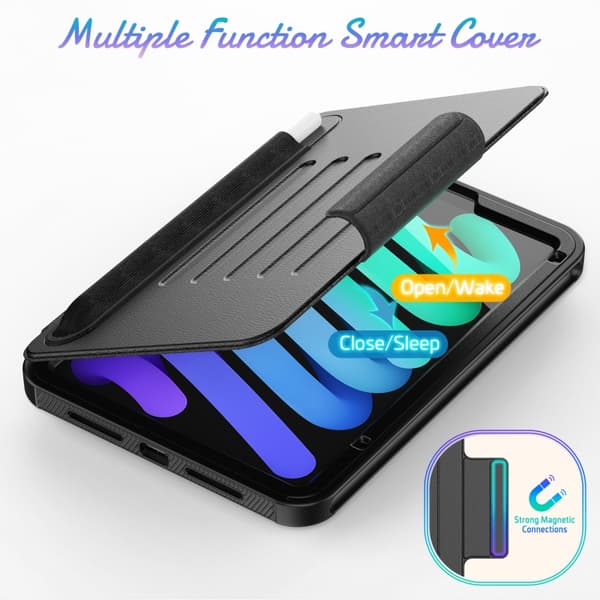 iPad mini 6 / mini 2024 Skal - Smart B Magnetiskt Läderfodral Svart