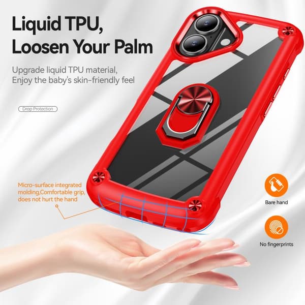 iPhone 17 Skal med TPU + PC Linsskydd och Ringhållare Röd