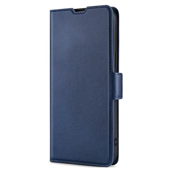 Redmi Note 14 4G - Ultra-tunn läderfodral med sidobuckle, horisontell flip-design, Blå