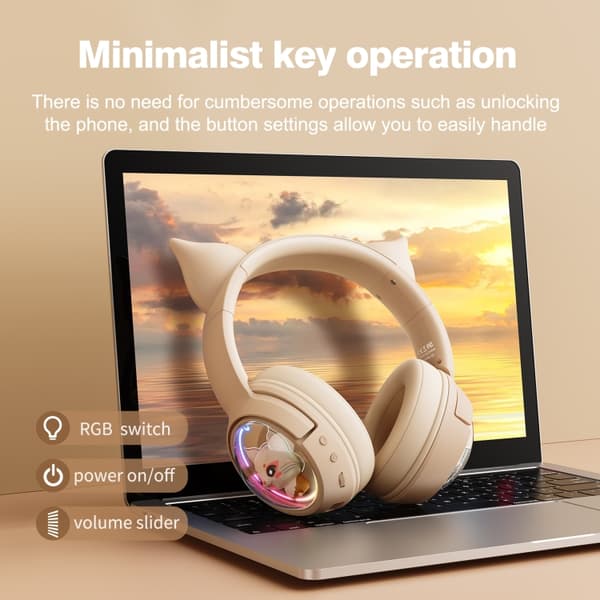 B5 Kattöron Design USB-C / Typ-C RGB Trådlöst Bluetooth HiFi-headset Beige