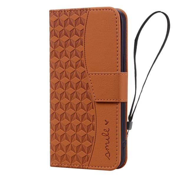 iPhone 18 Pro Max / iPhone 17 Pro Max Skal Läderfodral med Diamantspänne och Lanyard Brun