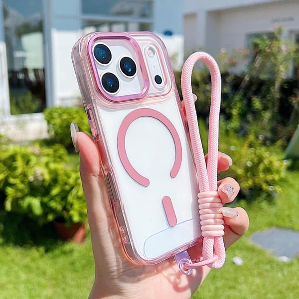iPhone 17 Pro Max Skal med MagSafe och Handledsrem Rosa