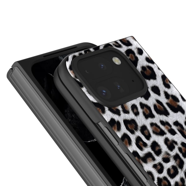 för Pixel 9 Pro Fold - Leopard Mönster Full Coverage Skal med Svart Ram Silverleopard