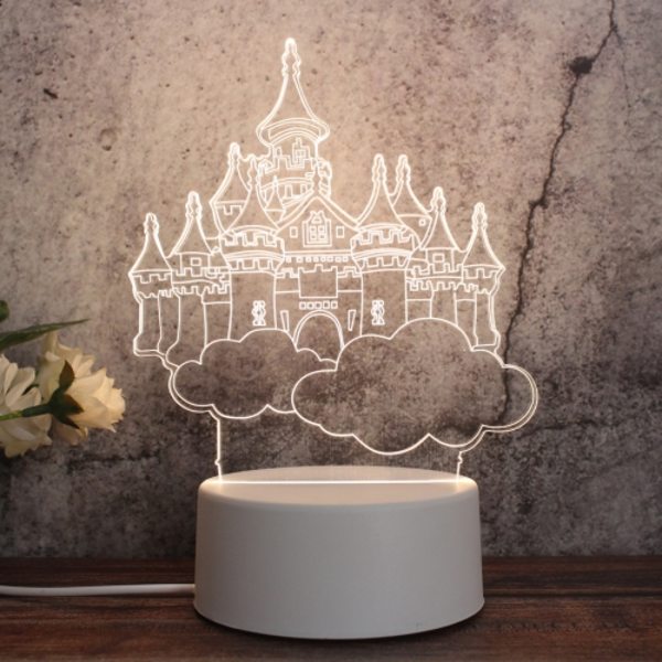 Vit bas kreativ 3D trefärgad LED dekorativ nattlampa, knappkontaktversion, form: Slott i himlen (vit-varm-varmvit)