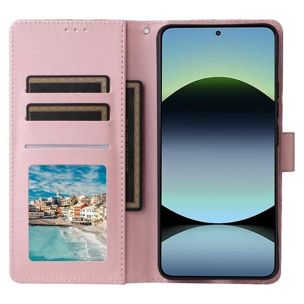 Redmi Note 14 4G - Marmor Brons Sömnad Läder Mobilfodral Roséguld