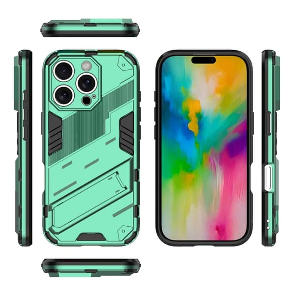 iPhone 16 Pro Max Punk Armor 2 1 PC + TPU Skal med Hållare Grön