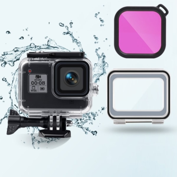 45m Vattentätt Fodral + Touch Bakskydd + Färgfilter för GoPro HERO8 Black Lila