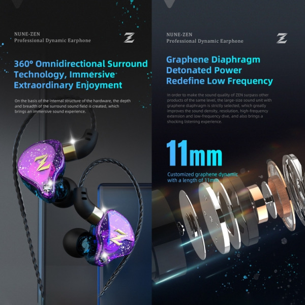 QKZ ZEN In-ear Subwoofer Trådbunden Musik Sport Hörlurar med Mikrofon Blå