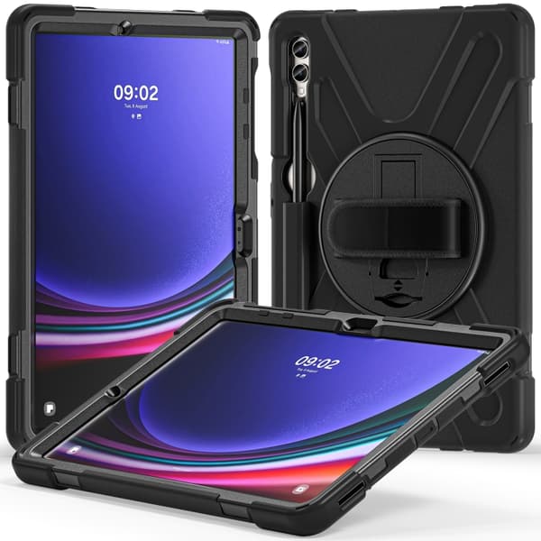 Samsung Galaxy Tab S9+/S8+ Rotationshandtag TPU + PC Tabletfodral Svart