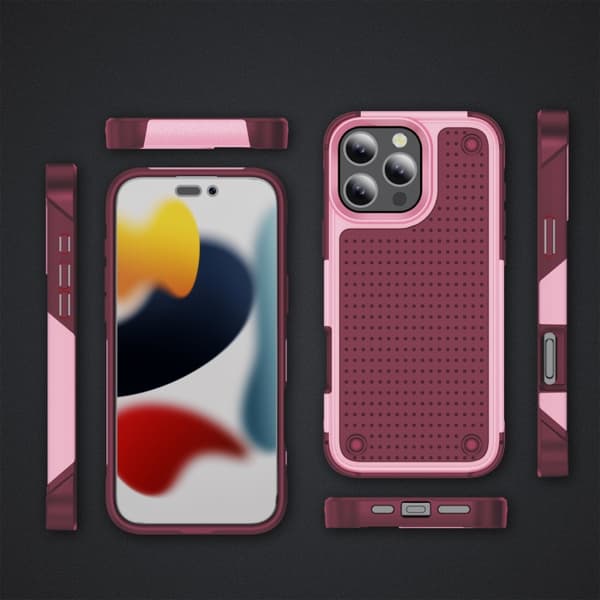 iPhone 16 Pro Max Skal - PC + TPU Stötsäker Skyddande Mobilskal Rosa och mörkröd