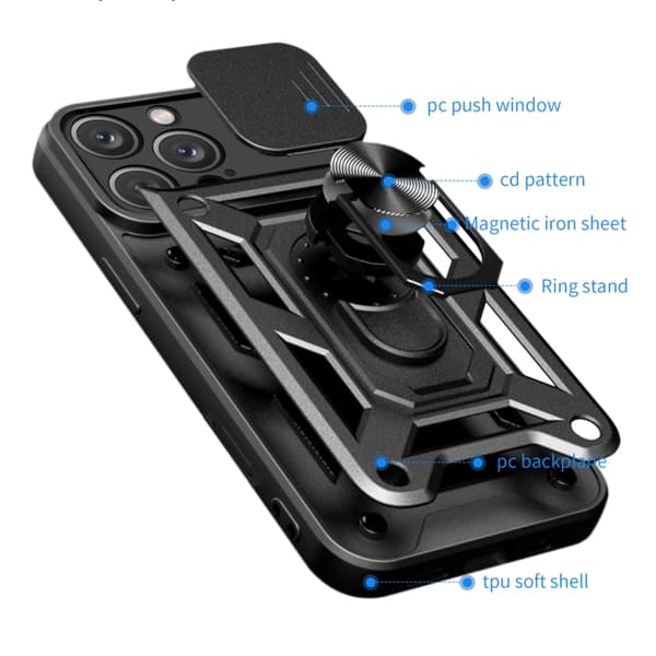 iPhone 16 Pro Skal med Glidande Kameraskydd TPU+PC Design Röd