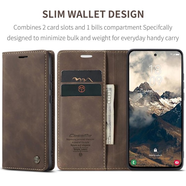 Samsung Galaxy S25 Edge 5G Skal CaseMe 013 Multifunktionell Horisontell Flip Läder Kaffe