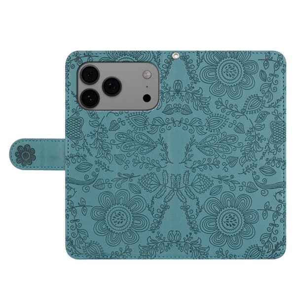 iPhone 18 Pro Max / iPhone 17 Pro Max Skal läderfodral med blommönster - relief Mörkgrön
