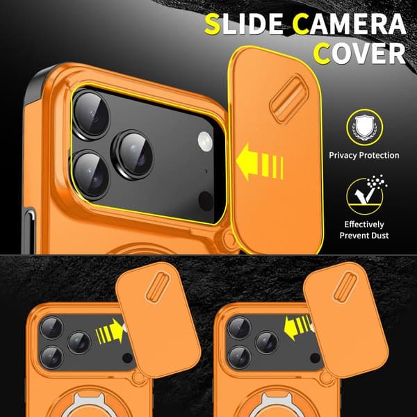 iPhone 18 Pro / iPhone 17 Pro Skal med Sliding Camshield Ring Holder Orange