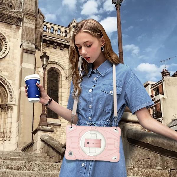 Samsung Galaxy Tab A7 Lite Bat Hand Grip Turntable Ställ Rosa Vit
