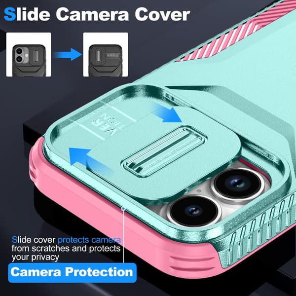 iPhone 17 Skal med Glidande Camshield Rosa + Grågrön