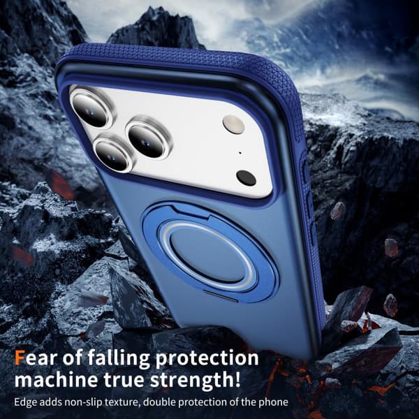 iPhone 18 Pro Max / iPhone 17 Pro Max Skal - Translucent PC Gear Holder med C MagSafe Transparent blå + kunglig blå