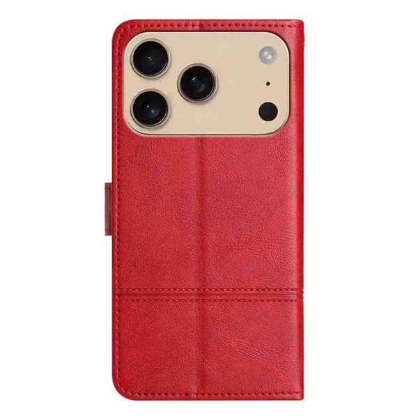 iPhone 18 Pro Max / iPhone 17 Pro Max Skal läderfodral - äkta läder med sömmar Röd