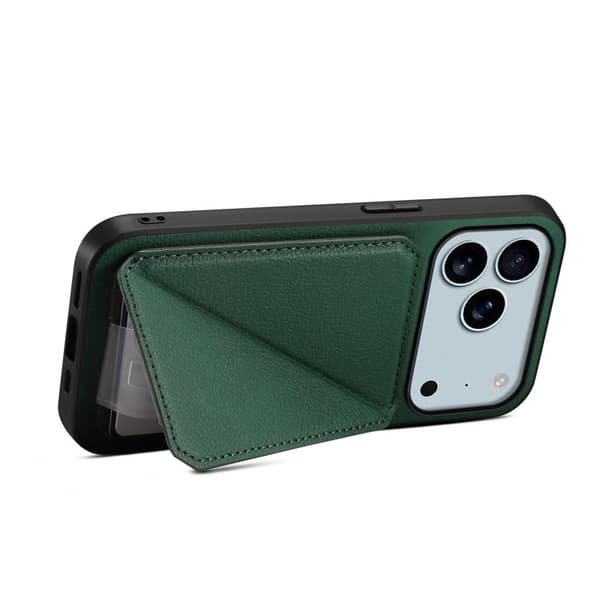 iPhone 18 Pro Max / iPhone 17 Pro Max Skal med D04 Kalvskinnsstruktur och Dubbel Kortfack Grön