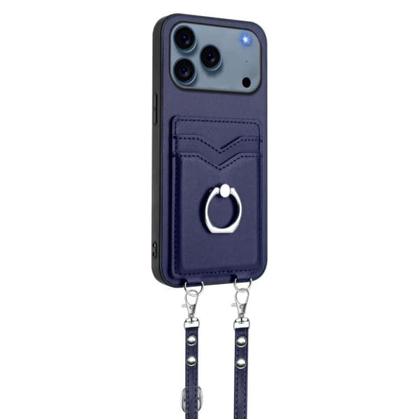 iPhone 18 Pro / iPhone 17 Pro Skal med Korsa Rep Ring och Kortfack Blå