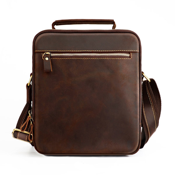 6050 Crazy Horse Textur Äkta Läder Crossbody Väska för Män Kaffe