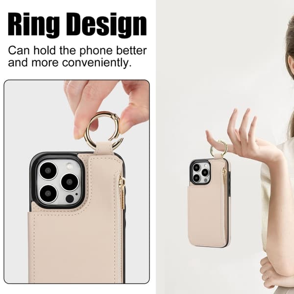 iPhone 16 Pro Max RFlD Antistöld Dubbelspänne Ring Dragkedja Skal Vit