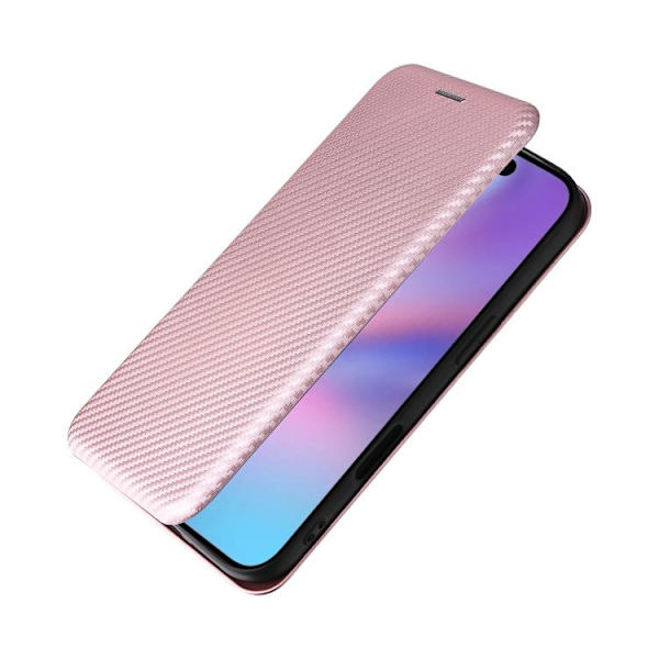 iPhone 17 Skal läderfodral - kolfibertextur Rosa