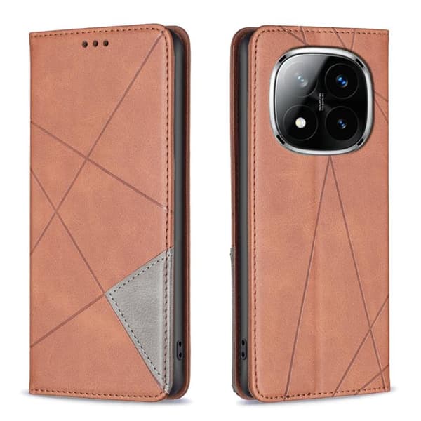 Redmi Note 14 Pro 4G - Magnetiskt Läderfodral med Rhombus Textur Brun