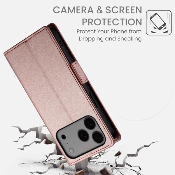 iPhone 18 Pro Max / iPhone 17 Pro Max Skal läderfodral med sidobuckle - magnetisk frostad läder Roséguld