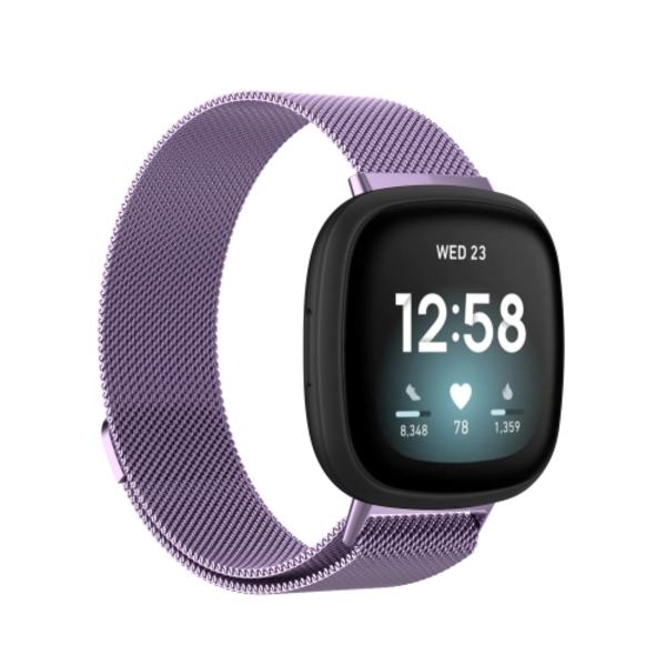 För Fitbit Versa 4 Milanese Magnetic Metal Weave klockband Light Purple
