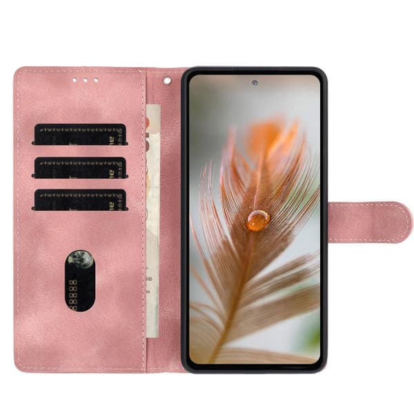 Redmi Note 14 Pro 4G - Embossed Feather Leather Mobilskal med Skinnkänsla Rosa