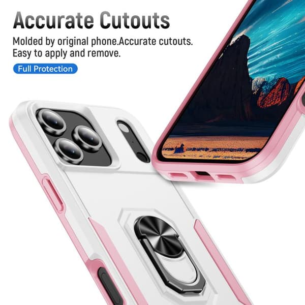 iPhone 18 Pro Max / iPhone 17 Pro Max Skal Pioneer Armor Heavy Duty PC + TPU med Hållare Vit+Rosa
