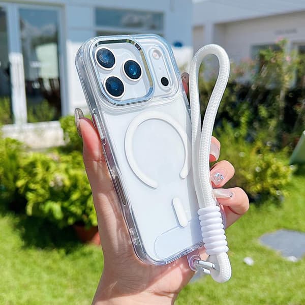 iPhone 18 Pro Max / iPhone 17 Pro Max Skal med MagSafe och Handledsrem Vit