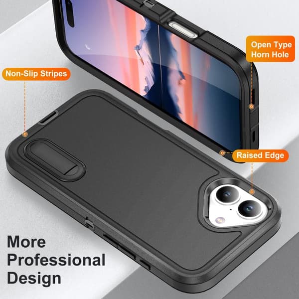 iPhone 17 Skal - robust PC + silikonfodral med hållare Svart