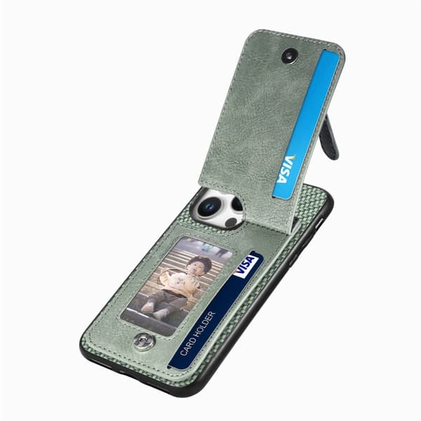 iPhone 16 Pro Kolfiber Vertikal Flip Zipper Skal Grön