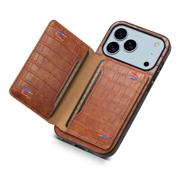 iPhone 18 Pro Max / iPhone 17 Pro Max Skal med Krokodiltextur och Fullt Skyddande Design Brun