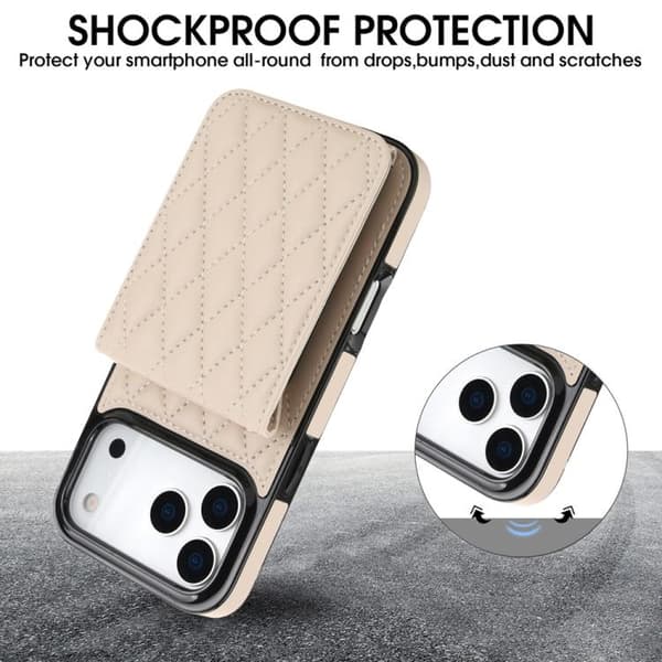 iPhone 18 Pro Max / iPhone 17 Pro Max Skal med RFID och Rhombisk Korthållare Vit