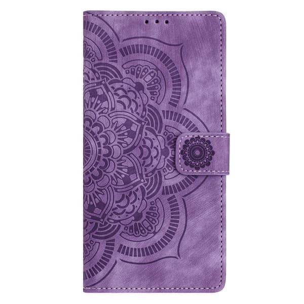 iPhone 18 Pro Max / iPhone 17 Pro Max Skal Läderfodral med Mandala Prägling - Retro Frostad Design Purpur