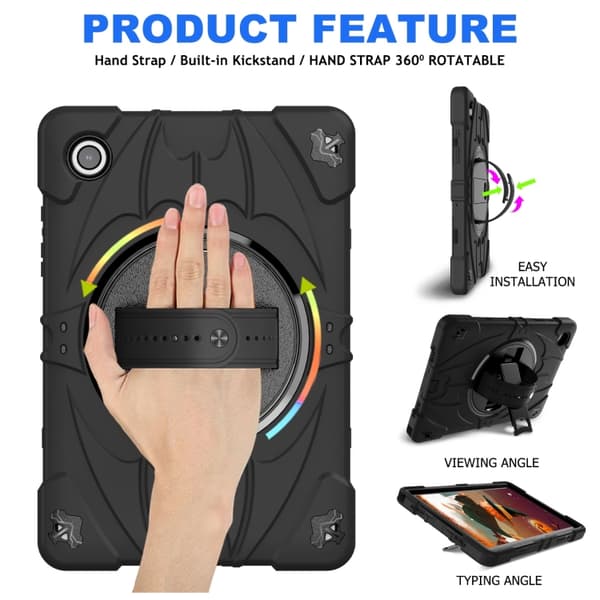 Samsung Galaxy Tab A8 Bat Hand Grip Ställning Tabletfodral Svart
