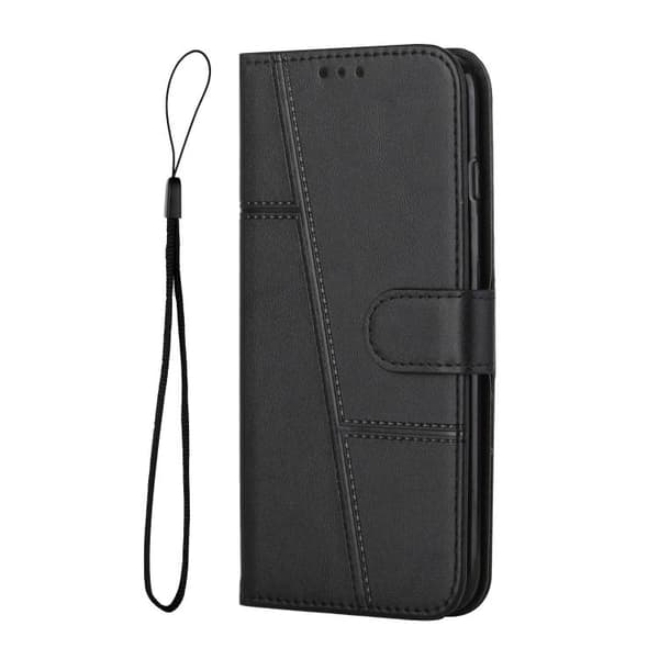 iPhone 18 Pro / iPhone 17 Pro Skal läderfodral - kalvskinn med spänne Svart