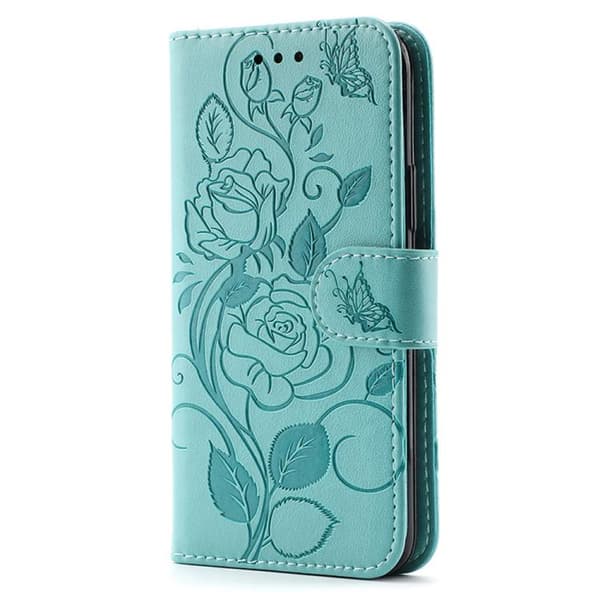 Redmi Note 14 Pro 4G Global - Rose Butterfly Prägad Läderfodral Grön