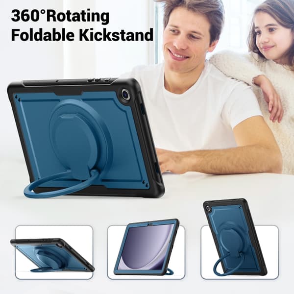 Samsung Galaxy Tab A9+ / A11+ Hybridfodral med Handtag och Rem Marinblå