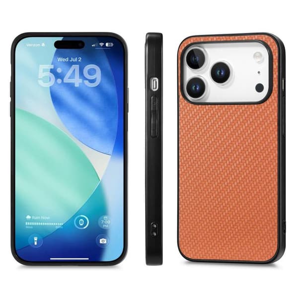 iPhone 18 Pro Max / iPhone 17 Pro Max Skal - kolfibertextur och läder Brun