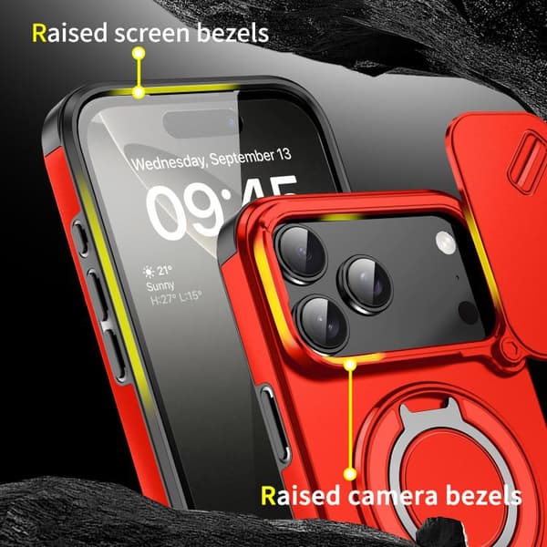 iPhone 17 Pro Skal med Sliding Camshield Ring Holder Röd