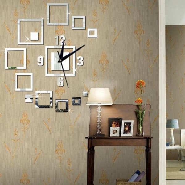 Väggklocka Spegel 3D Stereo Akryl Vardagsrum Sovrum Dekoration Väggklocka Mode DIY Kreativ Väggklocka(Silver)