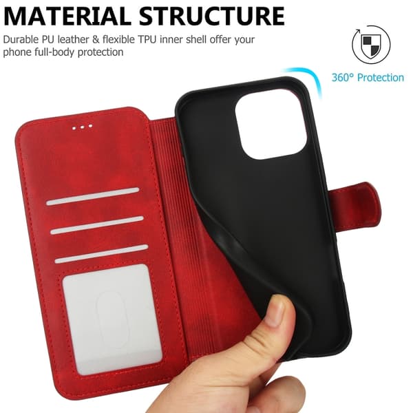 iPhone 16 Pro Max Shockproof PU + TPU Skal - Hållbart Fodral Läder Röd